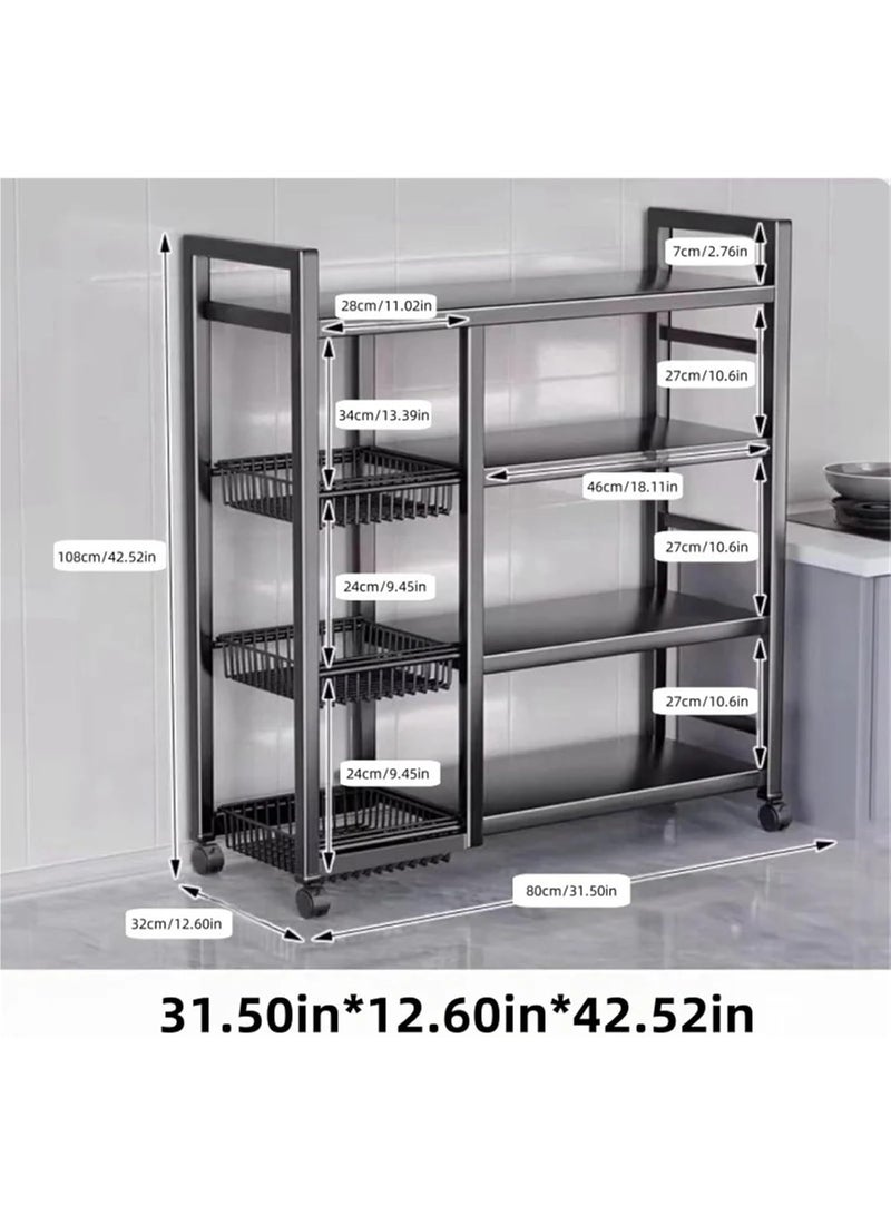 إينابايت رف تخزين معدني أسود بأربعة طبقات قابل للإزالة مع عجلات، لاستخدام المنزل للمطبخ/الغرفة النوم - Image 2